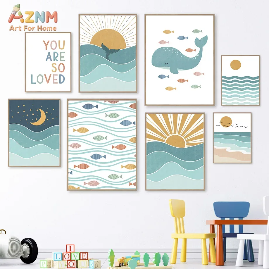 Baby Nursery Boy - AZNM Boho Ocean Canvas Wall Art