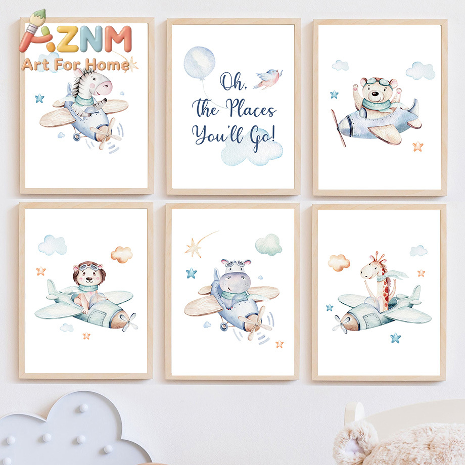 Baby Zebra Nursery - Zebra Giraffe Lion Bear Airplane Adventure