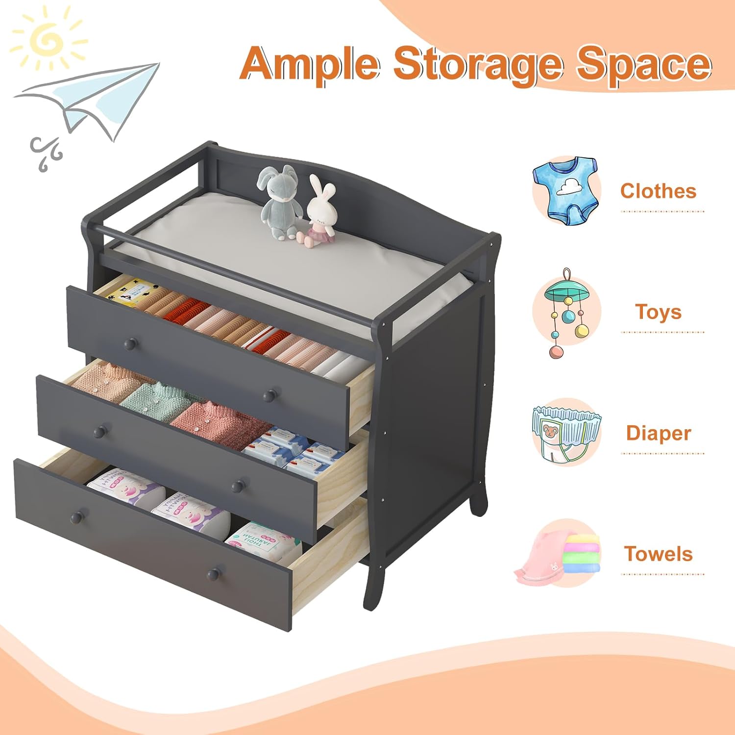 3 Drawers Baby Changing Table  - Baby Nursery Dresser Changing Table ulasan dan harga