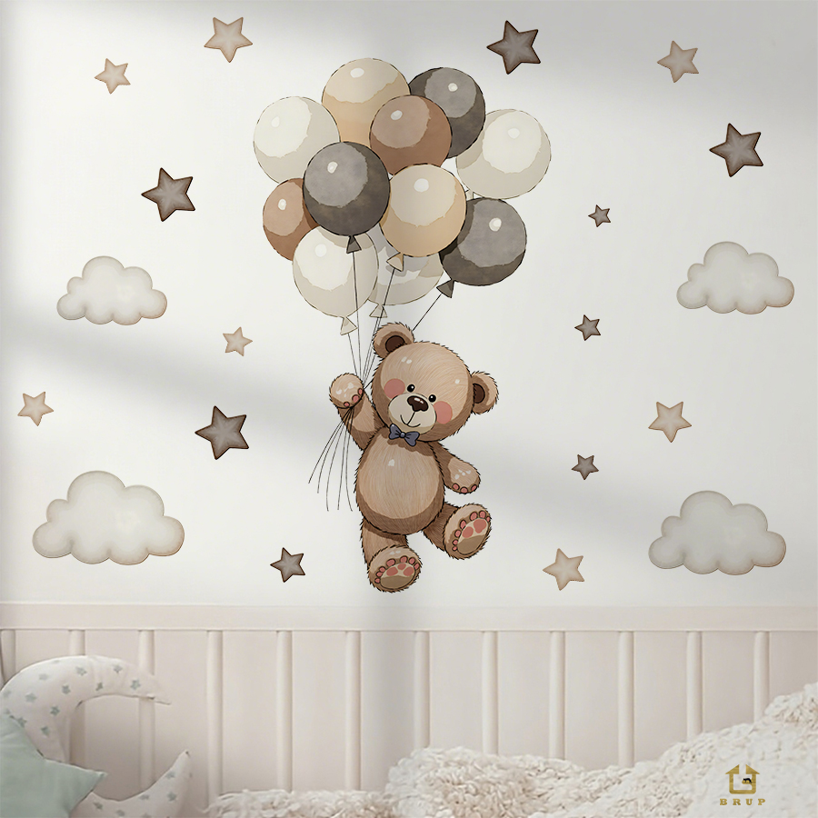 Adorable Teddy Bear Wall Decal - Baby Nursery Package ulasan dan harga